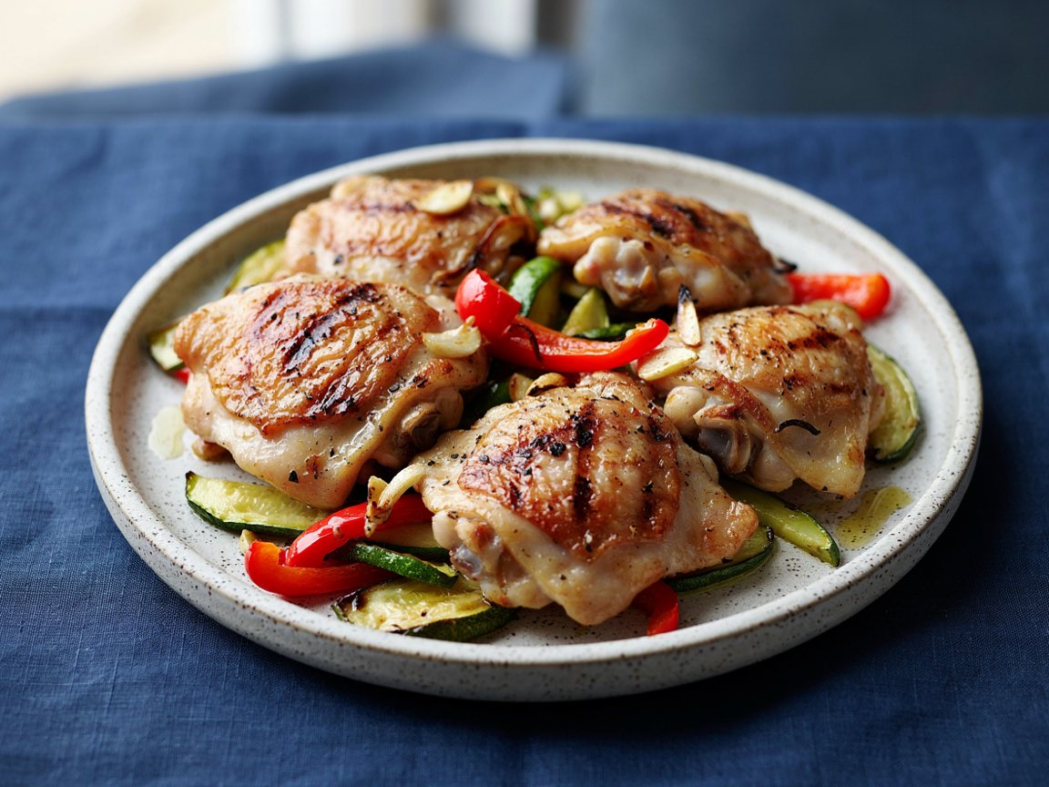Photo of Grilled Garlic Chicken Thighs with Courgette and Peppers