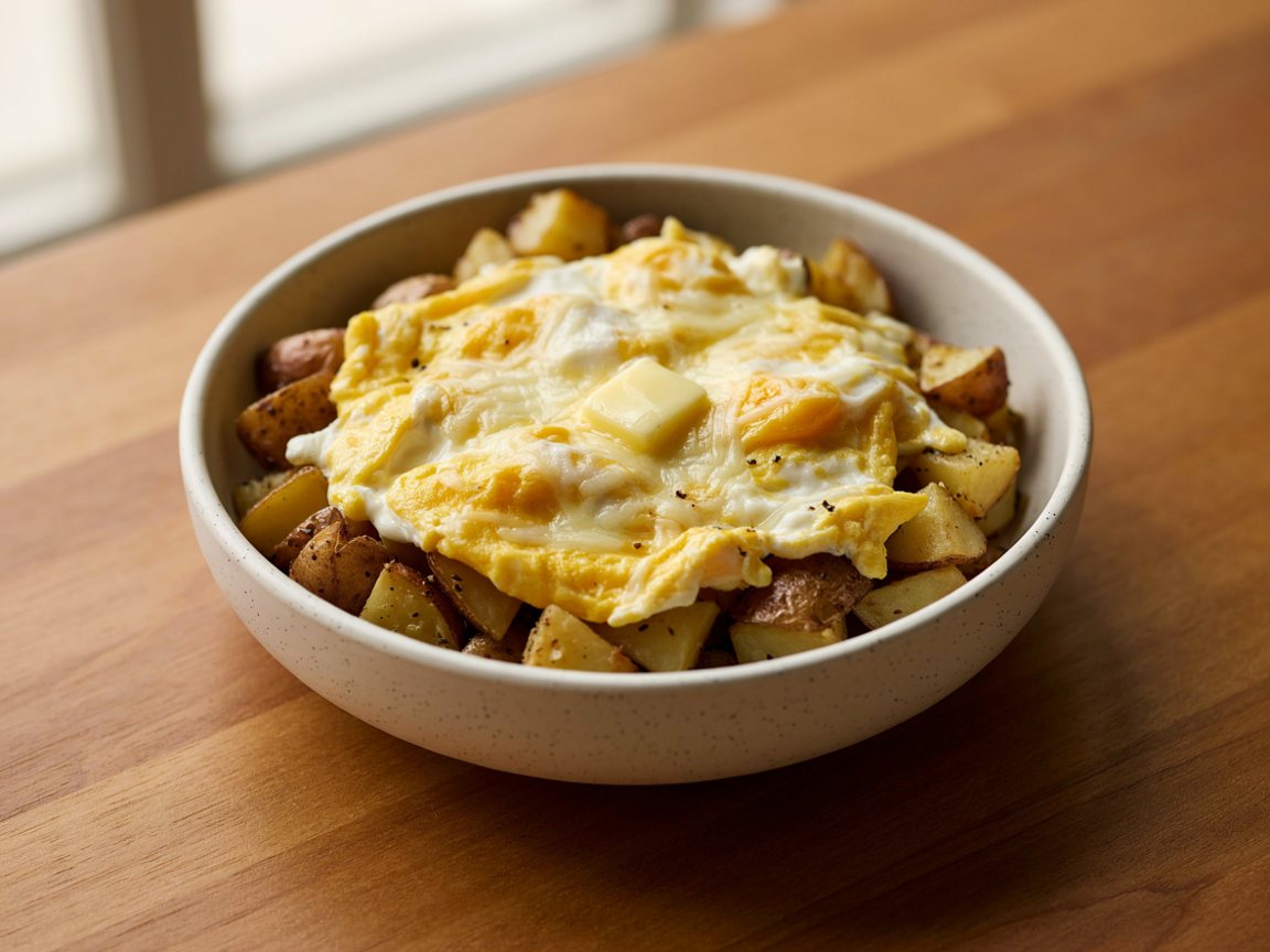 Photo of Microwave Cheesy Egg and Potato Bowl