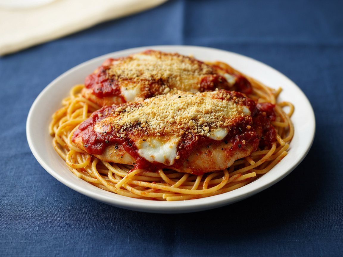 Photo of Chicken Parmesan Spaghetti Bake