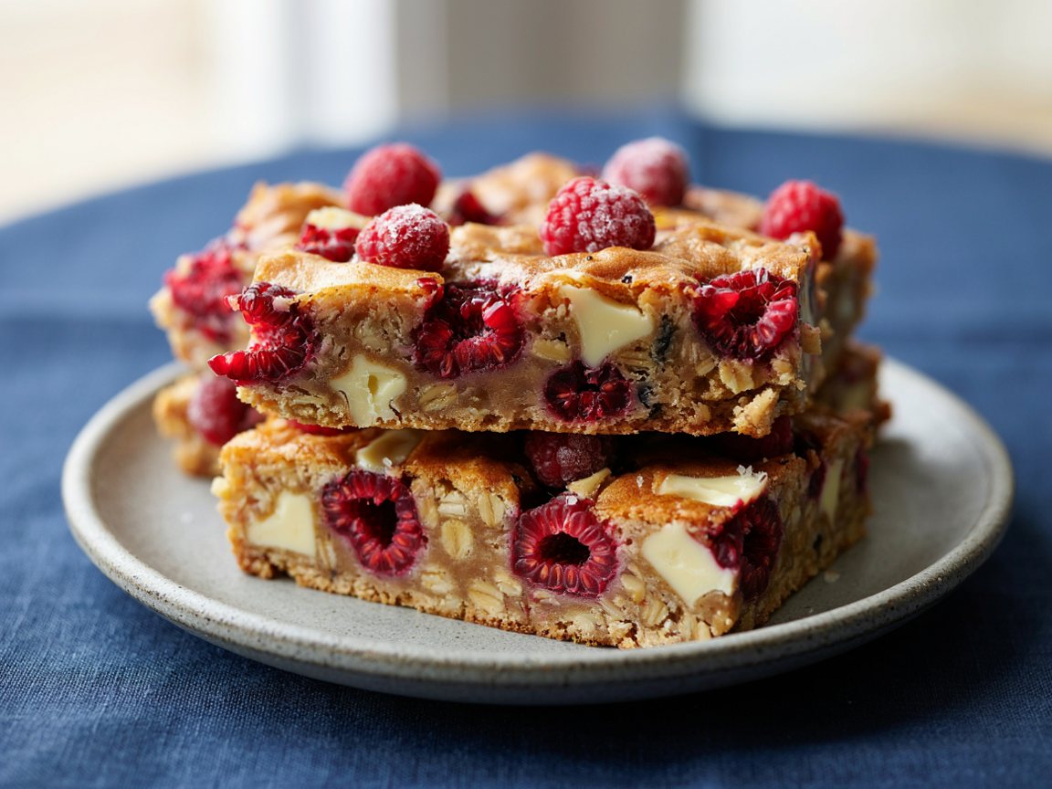 Photo of Baked Raspberry and White Chocolate Oat Bars