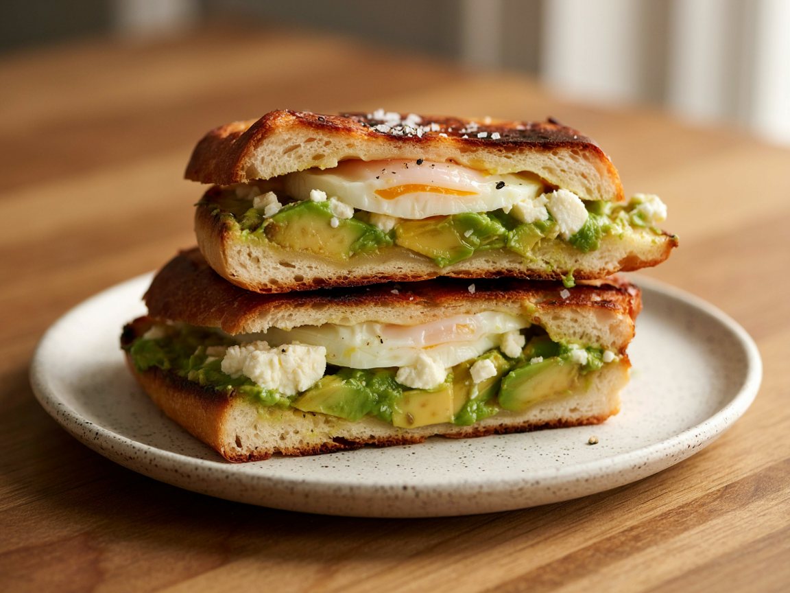 Photo of Smashed Avocado and Feta Toast with Fried Egg