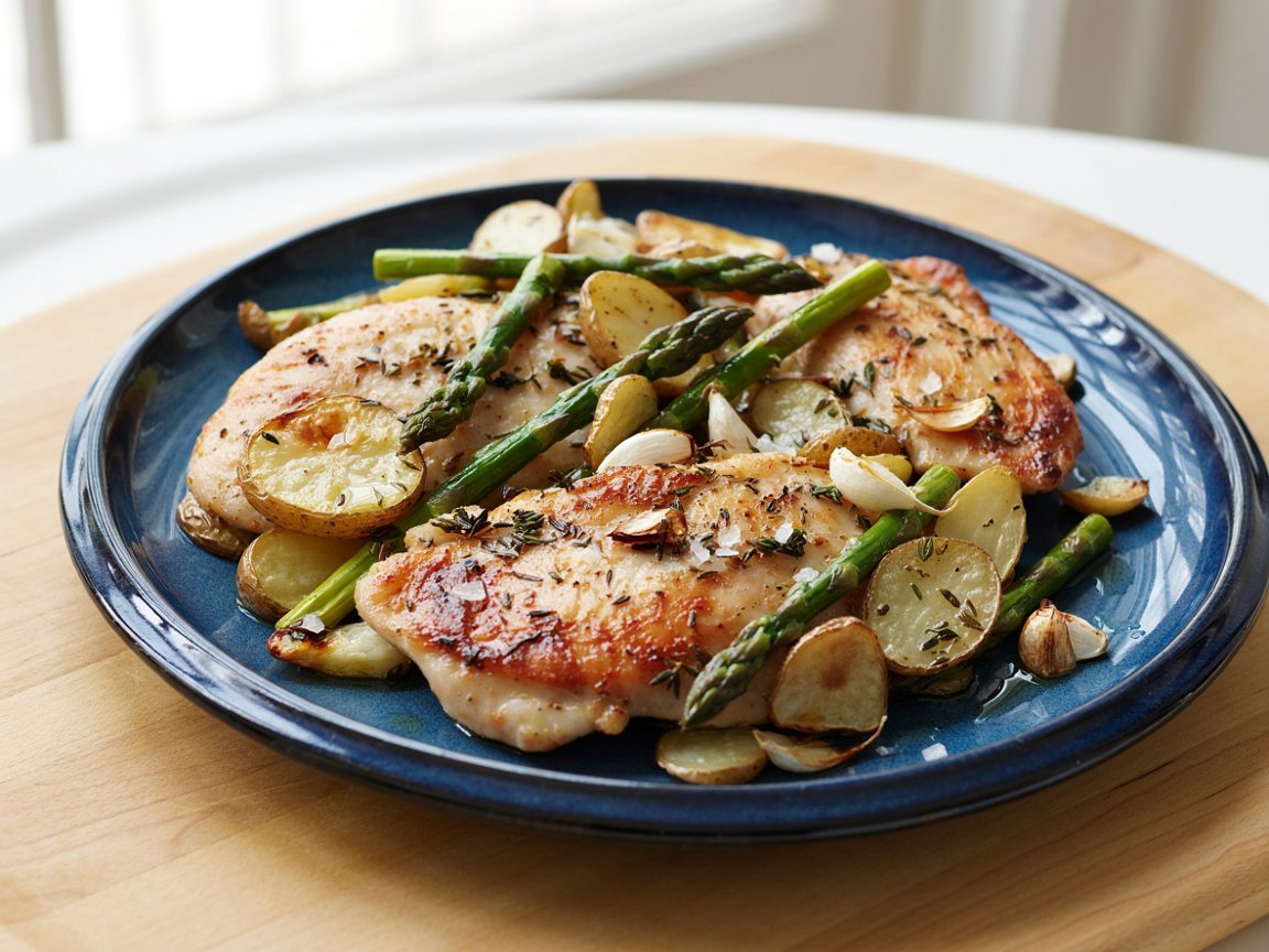 Photo of Garlic Thyme Chicken and Asparagus Traybake