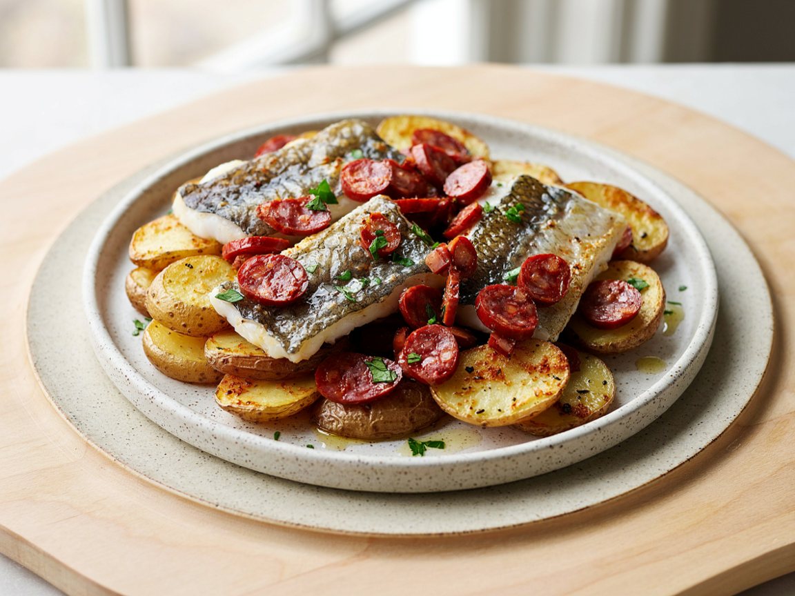 Photo of Broiled Hake with Chorizo and Crispy Potatoes