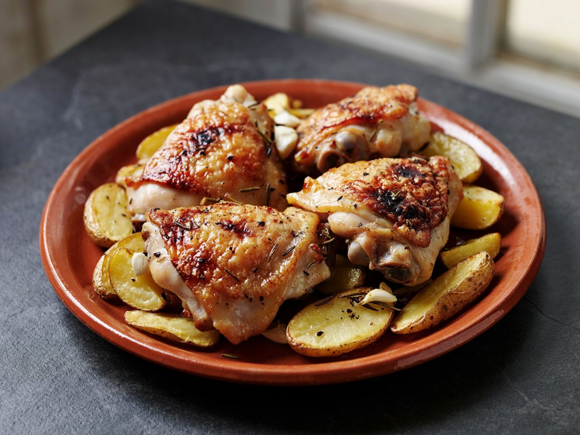 Photo of Oven-Broiled Lemon Rosemary Chicken with Potato Wedges