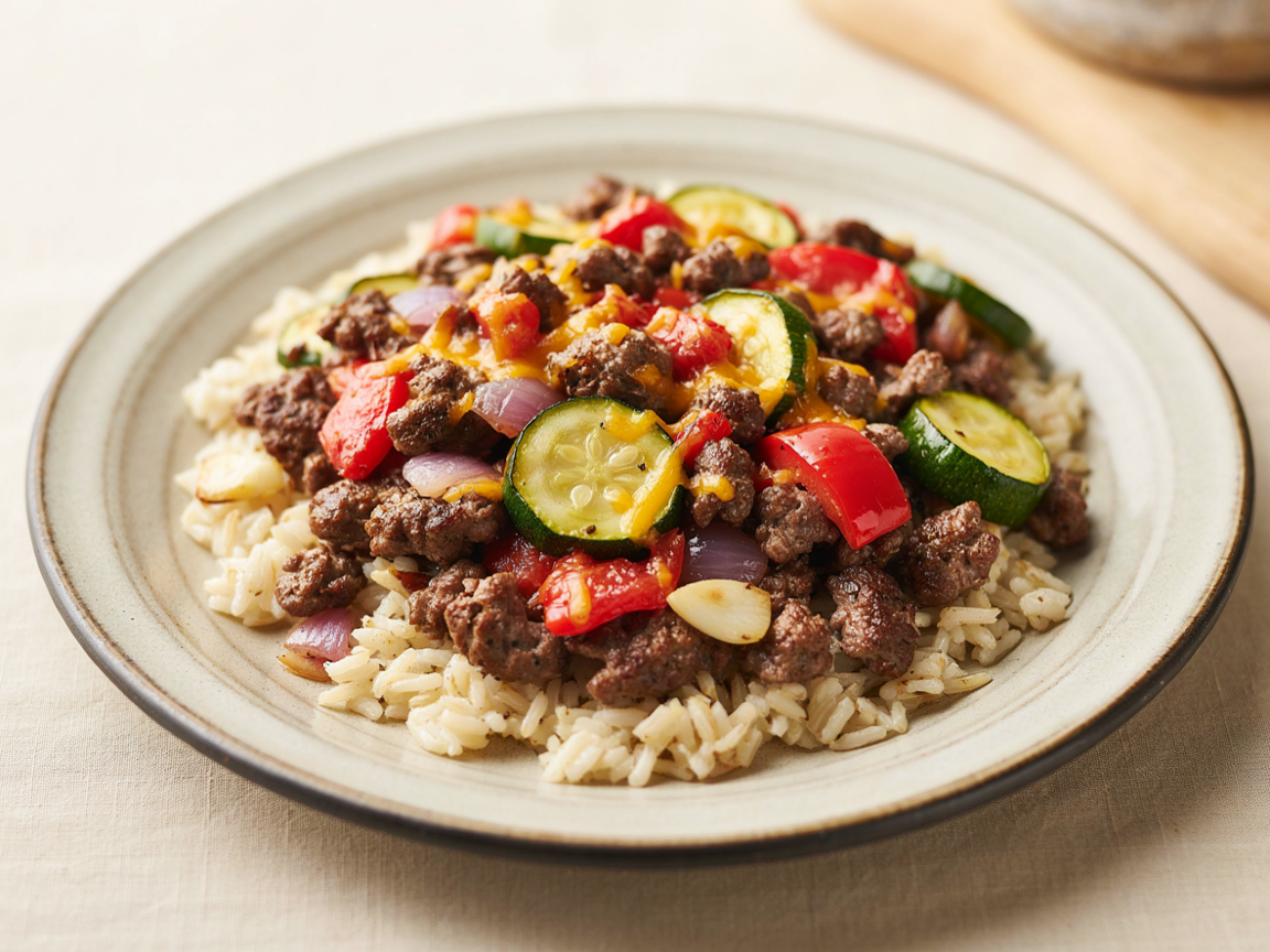 Photo of Beef and Rice Skillet with Zucchini