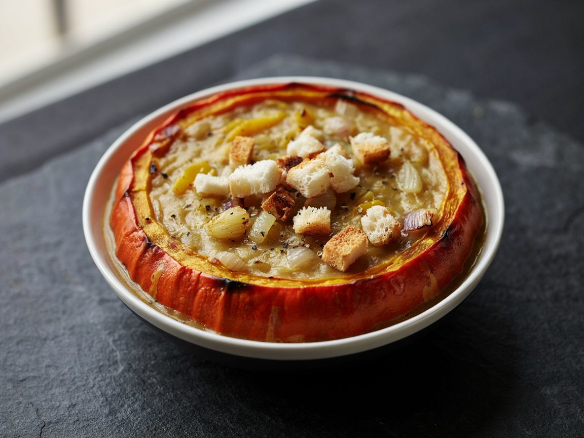 Photo of Halloween Pumpkin Soup Bowls with Gruyère Croutons