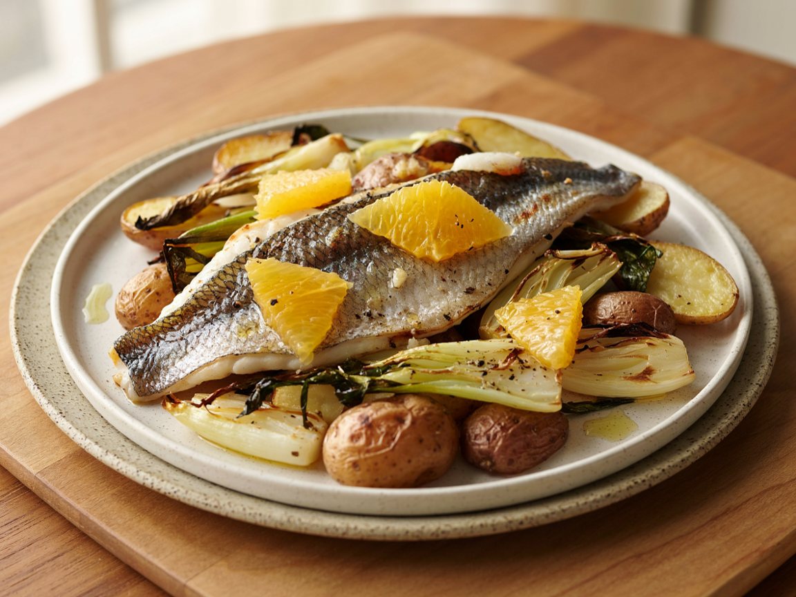 Photo of Roasted Sea Bass with Fennel, Orange and New Potatoes