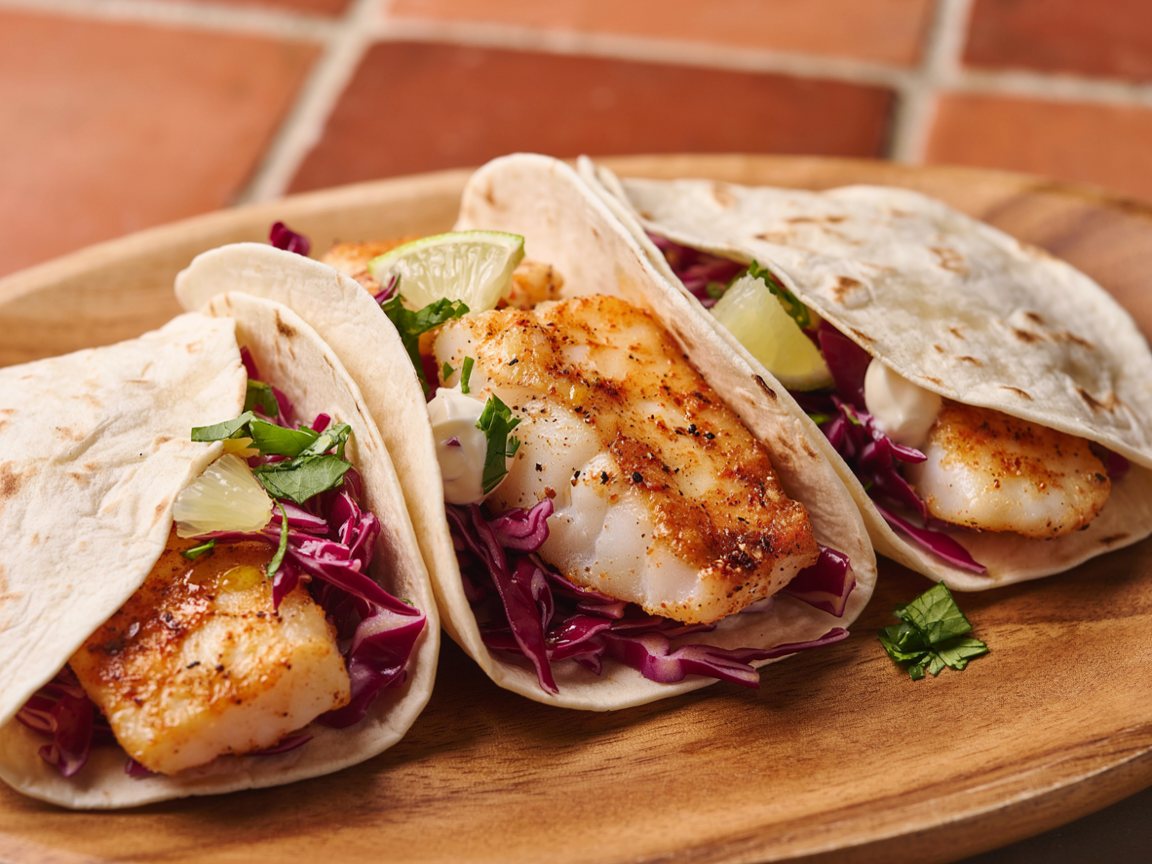 Photo of Pan-Seared Cod Tacos with Lime Slaw