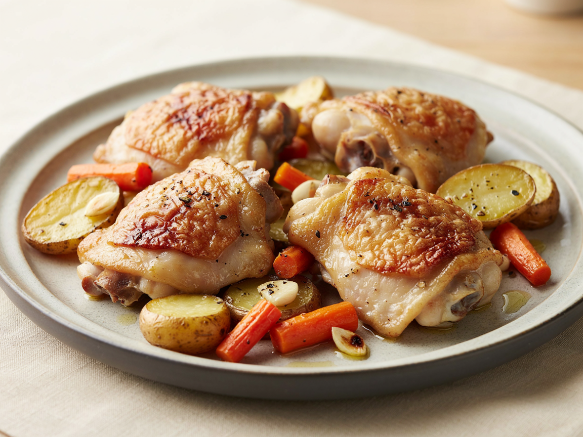 Photo of Roasted Chicken Thighs with Potatoes and Carrots