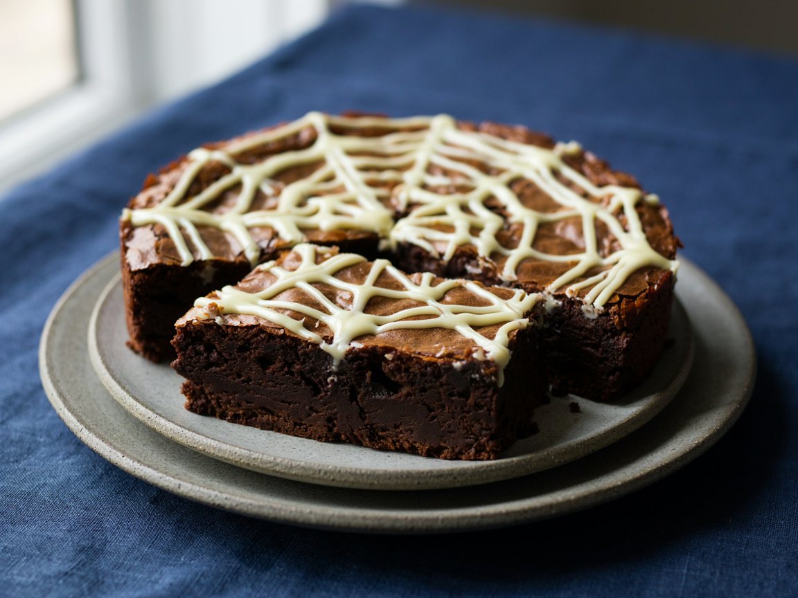 Photo of Halloween Brownies with White Chocolate Spider Web