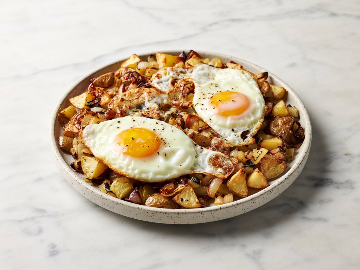 Photo of Potato and Onion Hash with Fried Eggs
