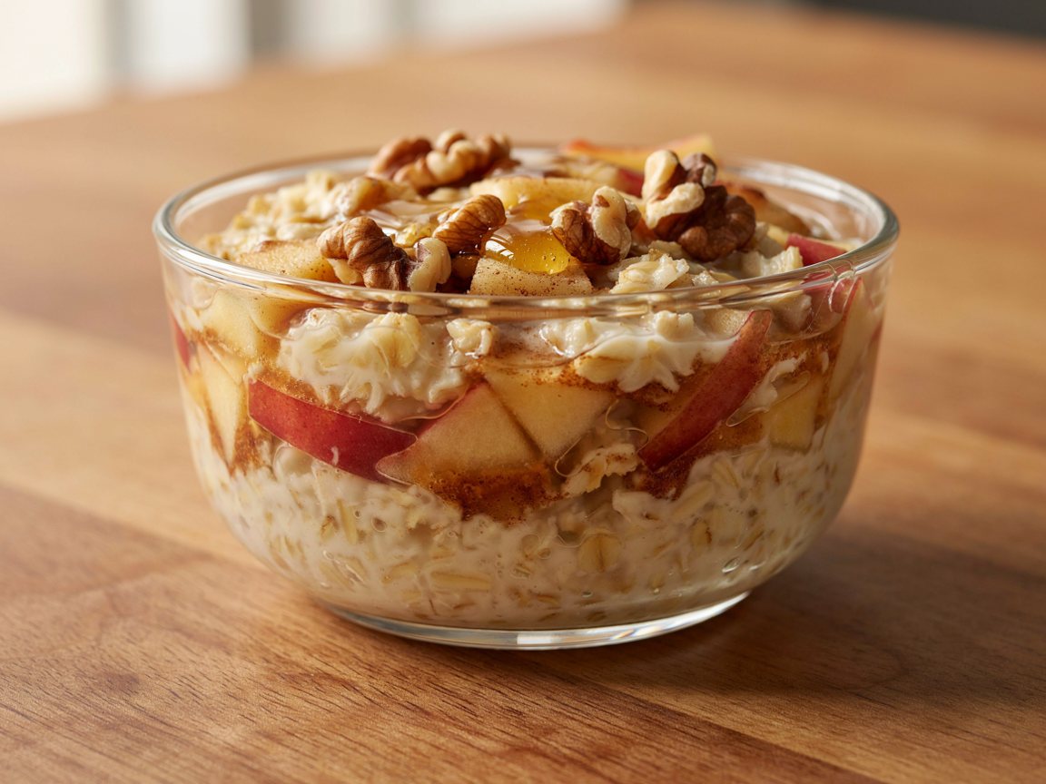 Photo of Warm Apple Cinnamon Oat Porridge with Walnuts
