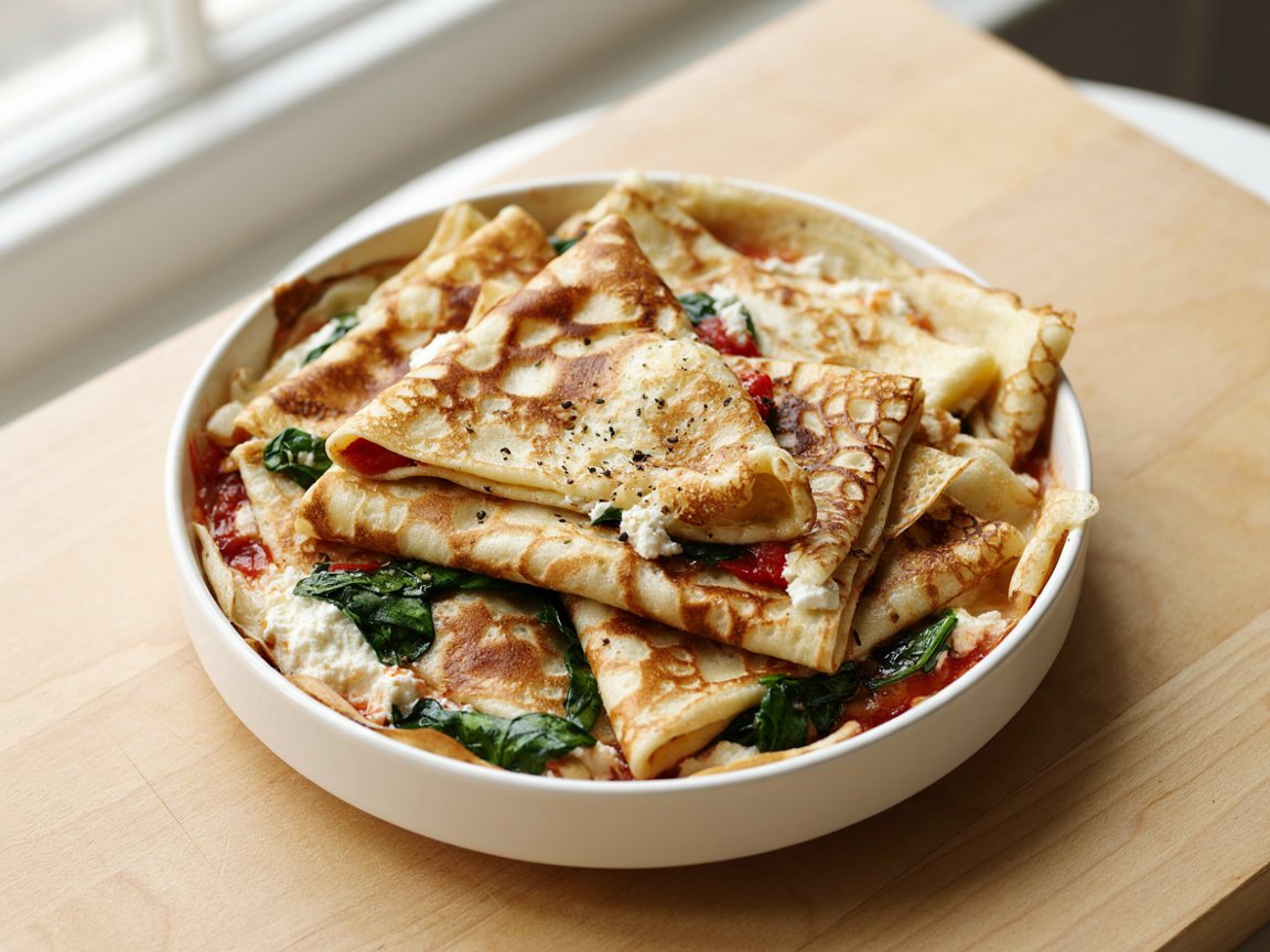 Photo of Baked Savory Crêpe Gratin with Spinach and Ricotta