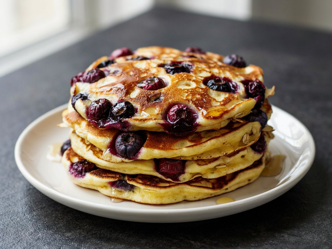 Photo of Banana Oat Skillet Pancakes with Blueberries