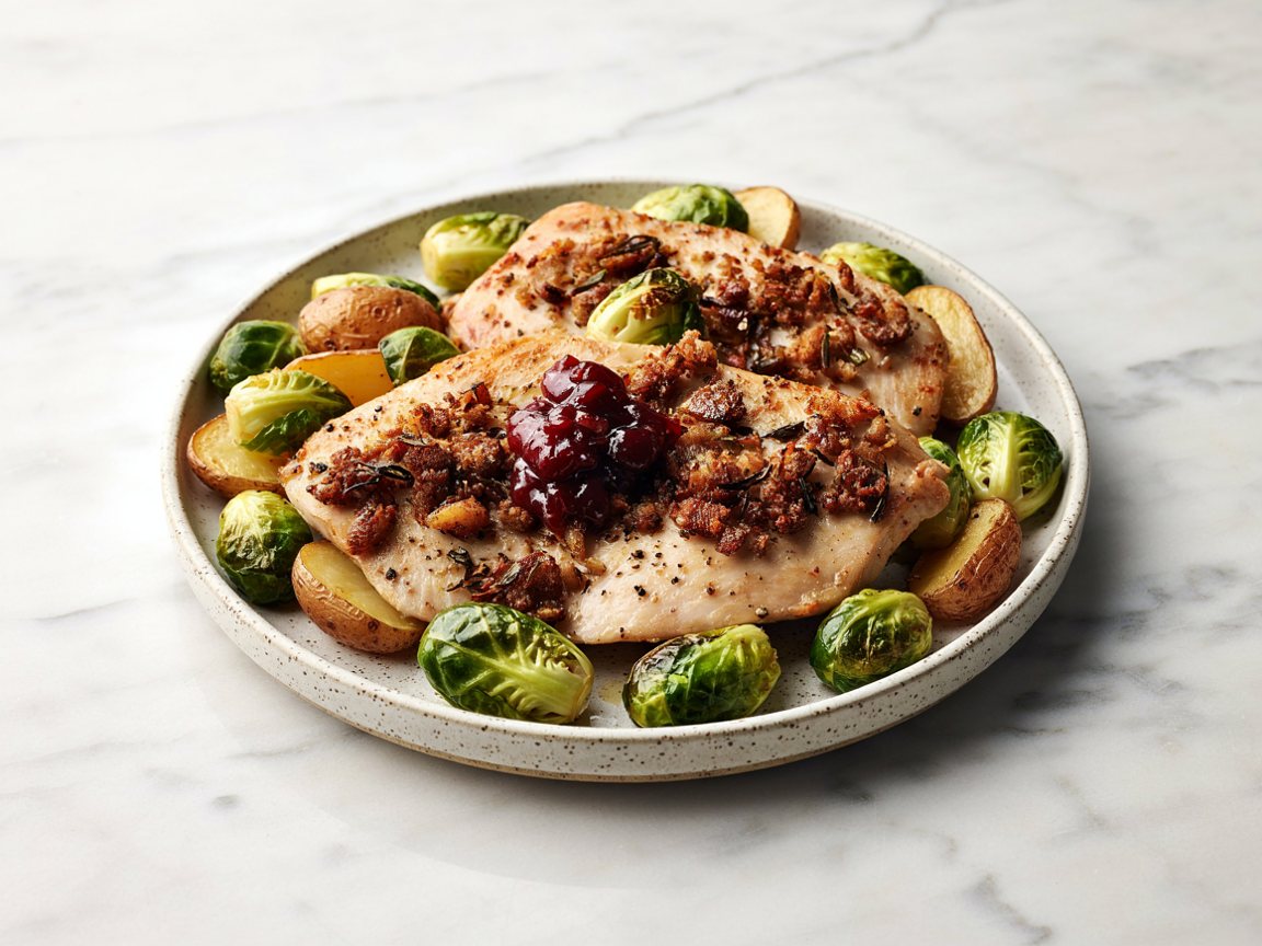 Photo of Sheet-Pan Turkey Breast with Potatoes and Brussels Sprouts