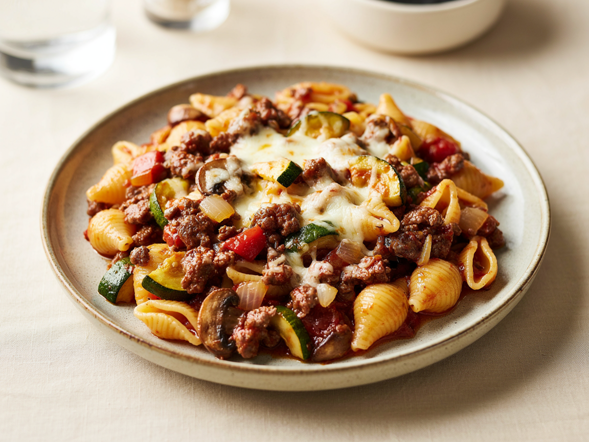 Photo of Beef Mince and Pasta Shells with Zucchini