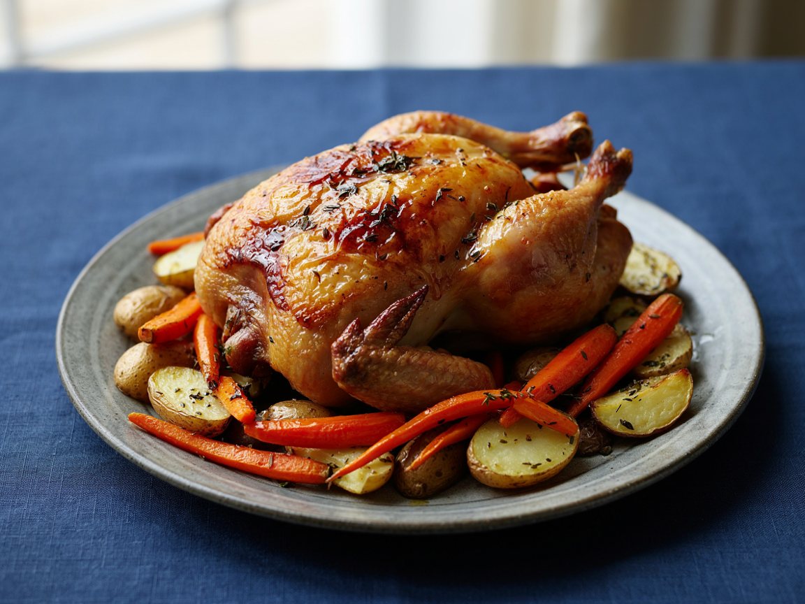 Photo of Honey Glazed Roast Chicken with Carrots and New Potatoes