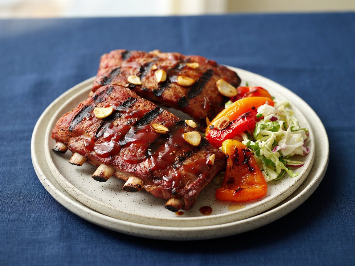 Photo of Grilled Pork Ribs with Sweet Pepper and Coleslaw