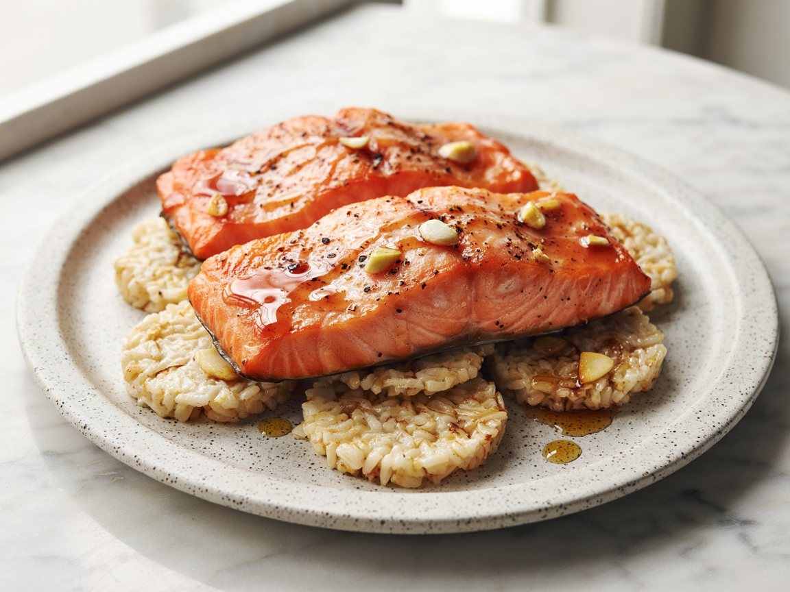 Photo of Air Fryer Soy Honey Salmon with Crispy Rice Cakes