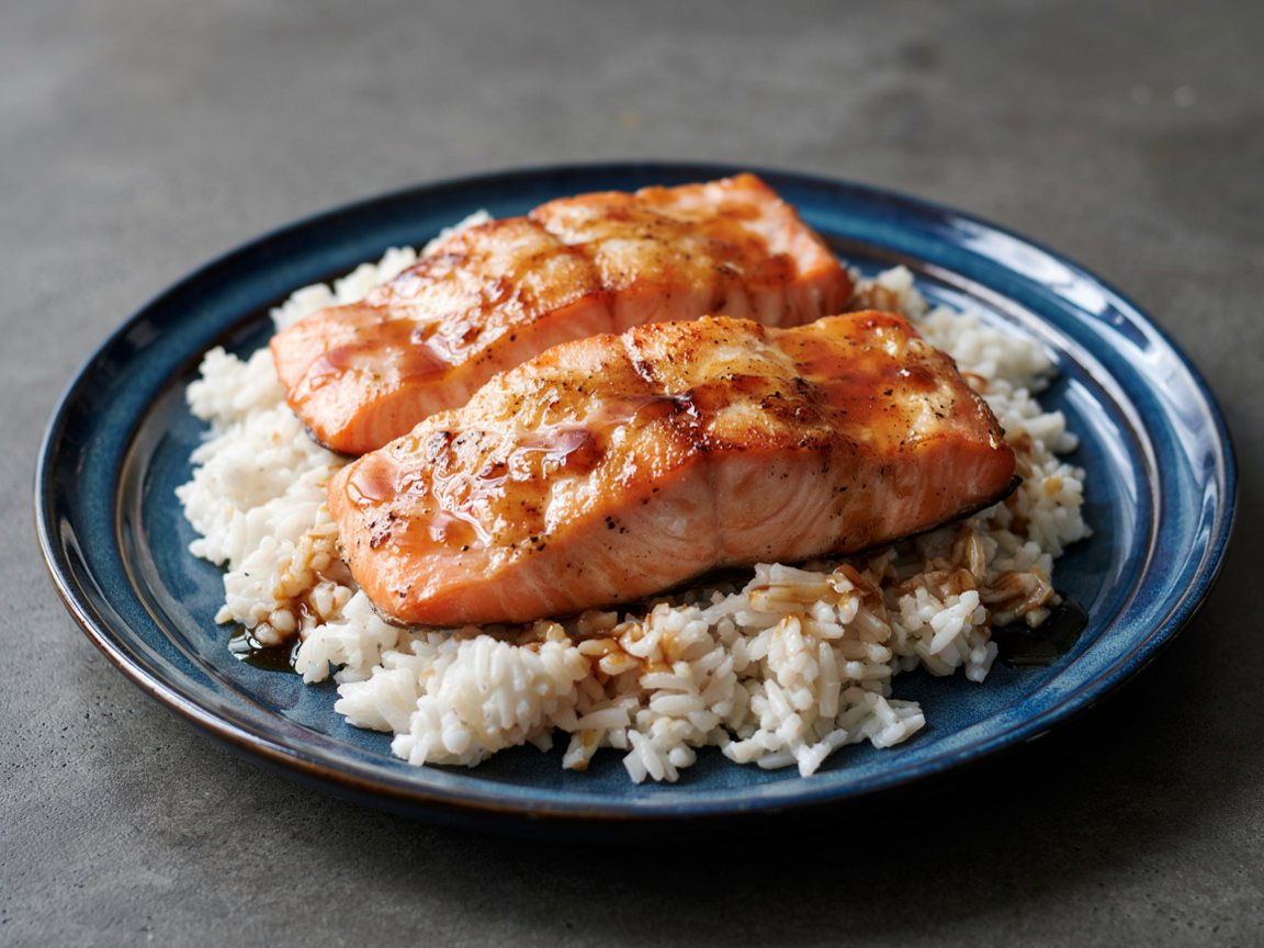 Photo of Honey Soy Glazed Salmon with Steamed Rice