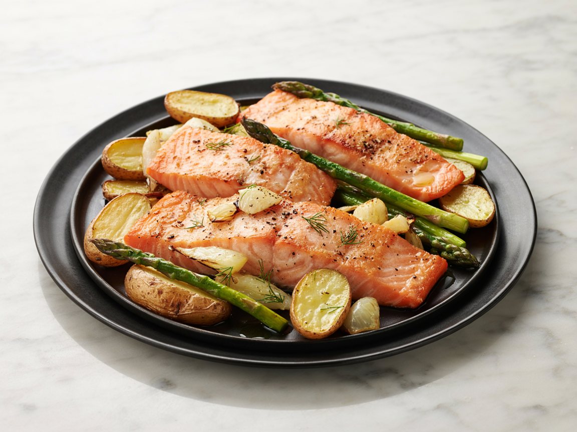 Photo of Sheet-Pan Salmon with Asparagus and New Potatoes