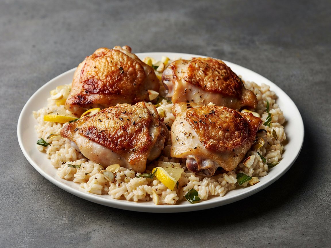 Photo of Baked Lemon Garlic Chicken Thighs with Rice