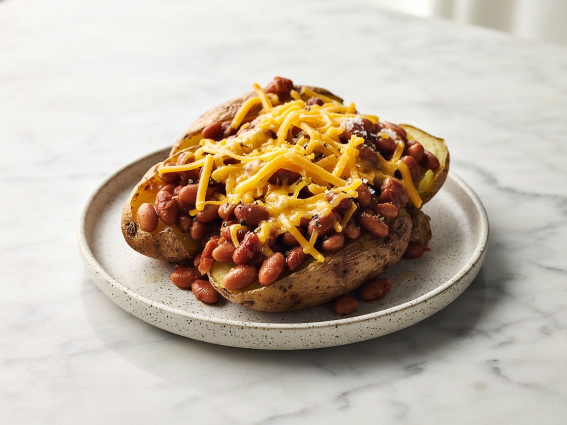 Photo of Microwave Loaded Baked Potato with Beans and Cheddar