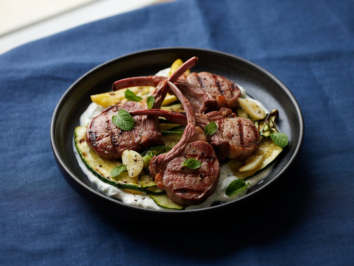 Photo of Grilled Lamb Chops with Garlic Yogurt and Courgette