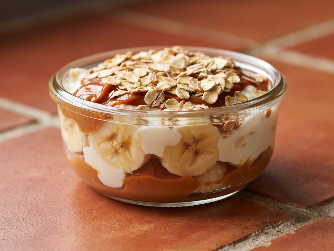 Photo of Banana Oats Breakfast Jar with Peanut Butter Yogurt