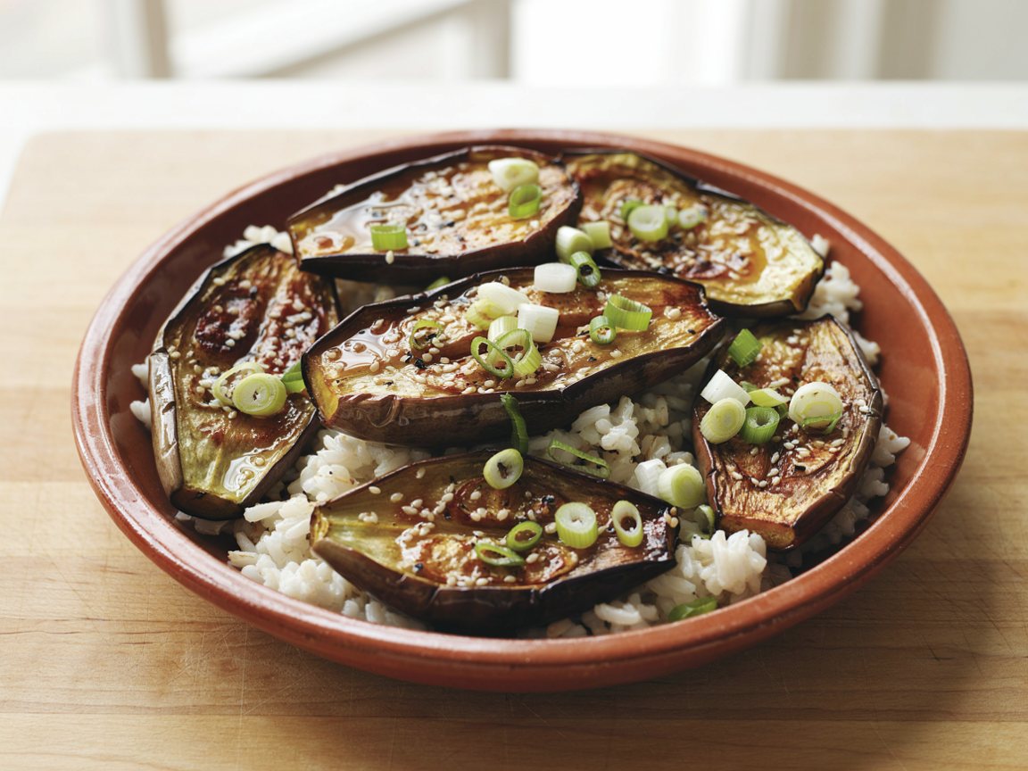 Photo of Miso-Glazed Roasted Aubergine Bowl with Jasmine Rice
