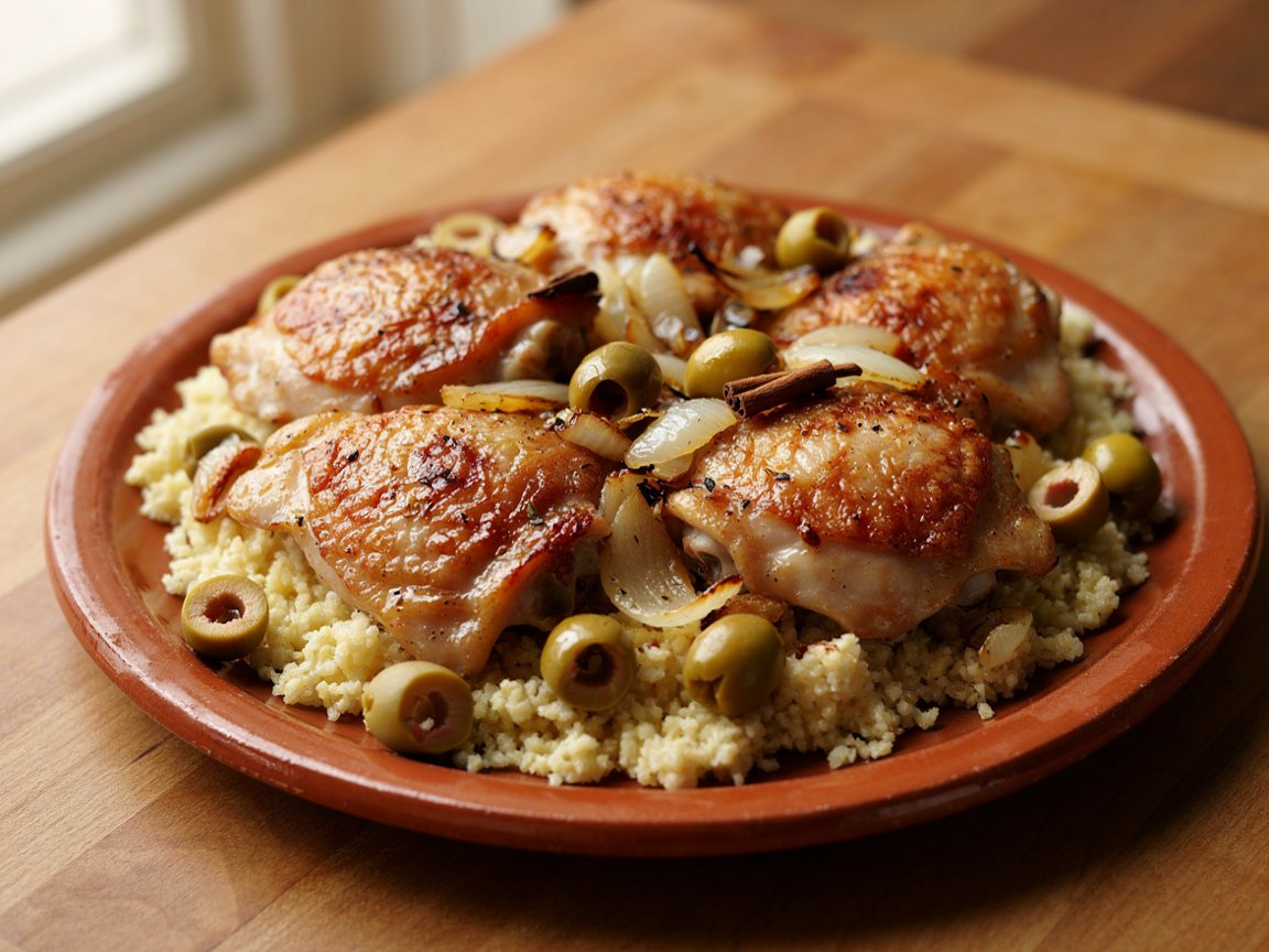Photo of Lemon Chicken Thighs with Couscous and Olives