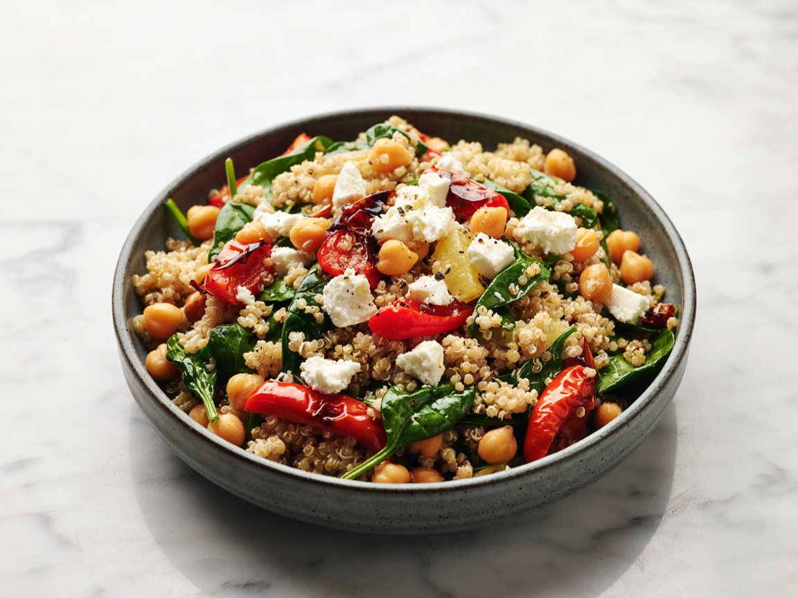Photo of Warm Quinoa Salad with Roasted Peppers, Chickpeas and Feta