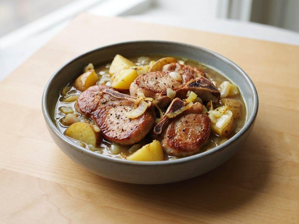 Photo of Pork Chop and Potato Soup with Mustard
