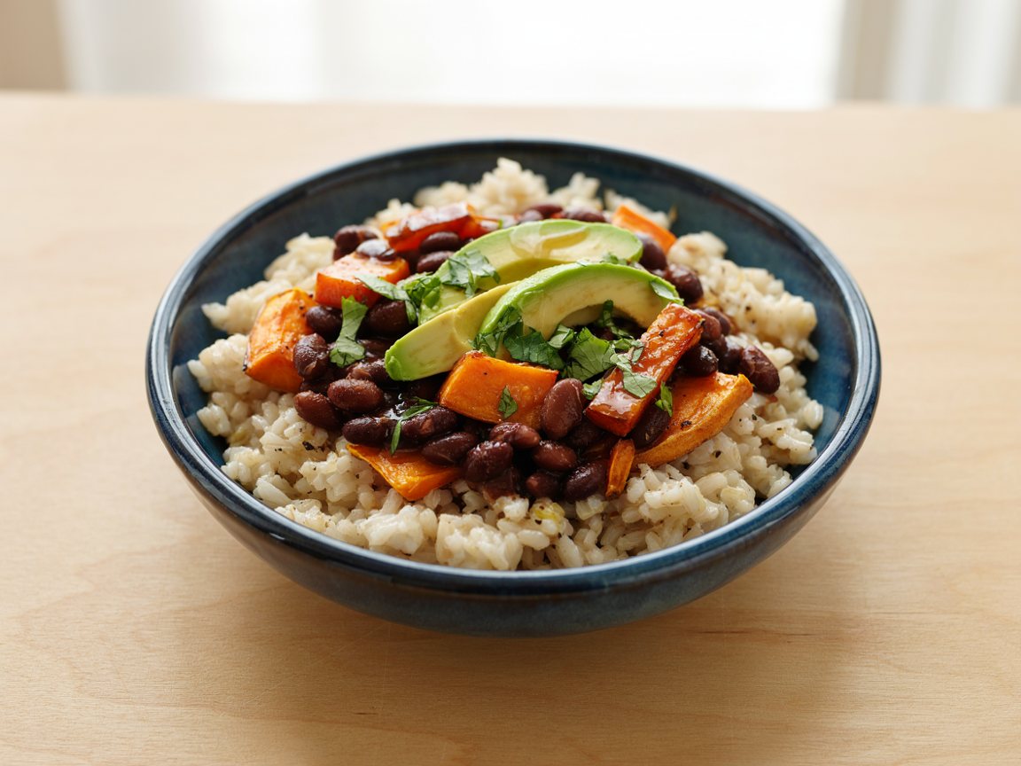 Photo of Black Bean and Sweet Potato Rice Bowl with Lime