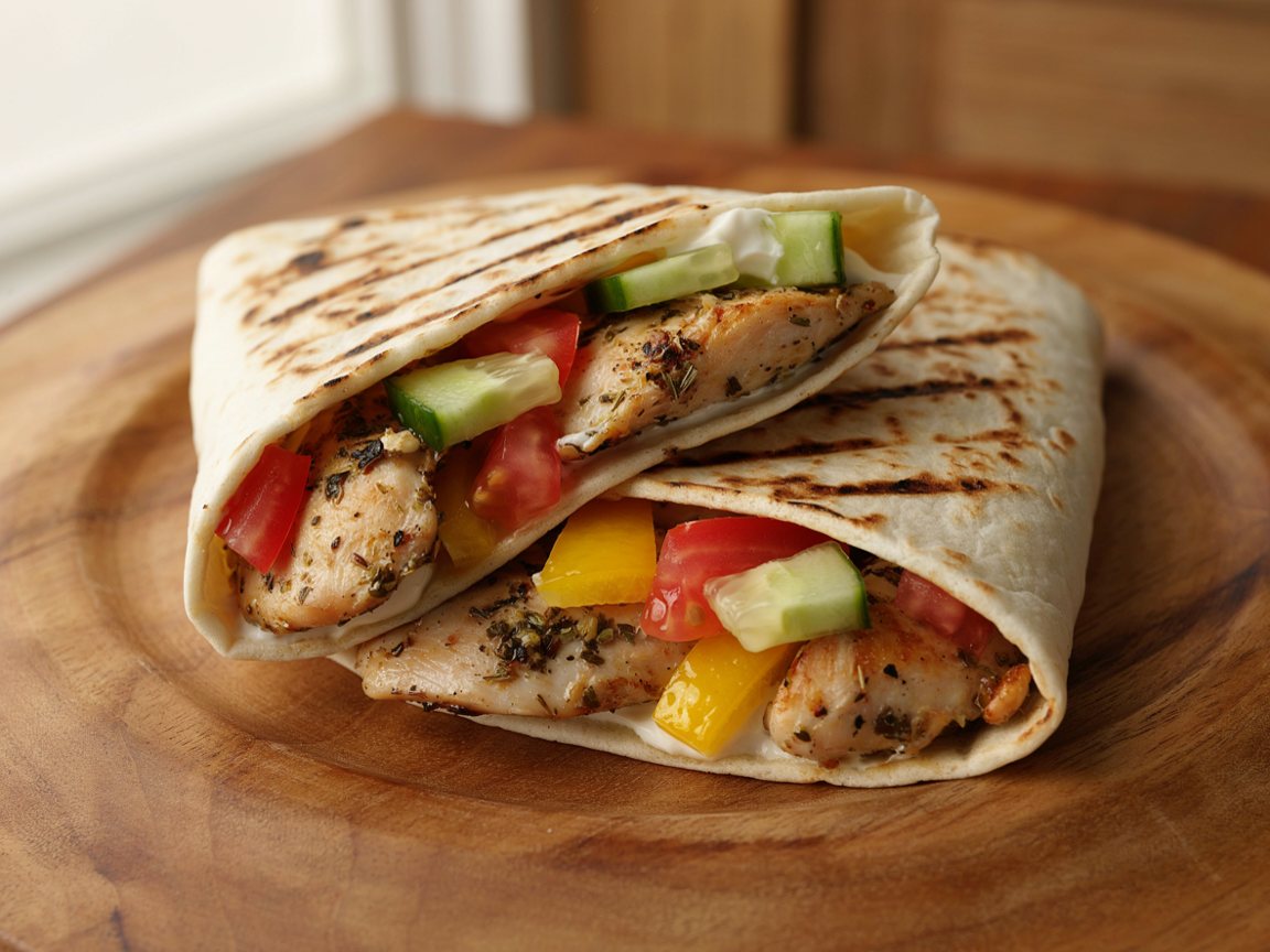 Photo of Grilled Lemon Oregano Chicken Pita Wraps