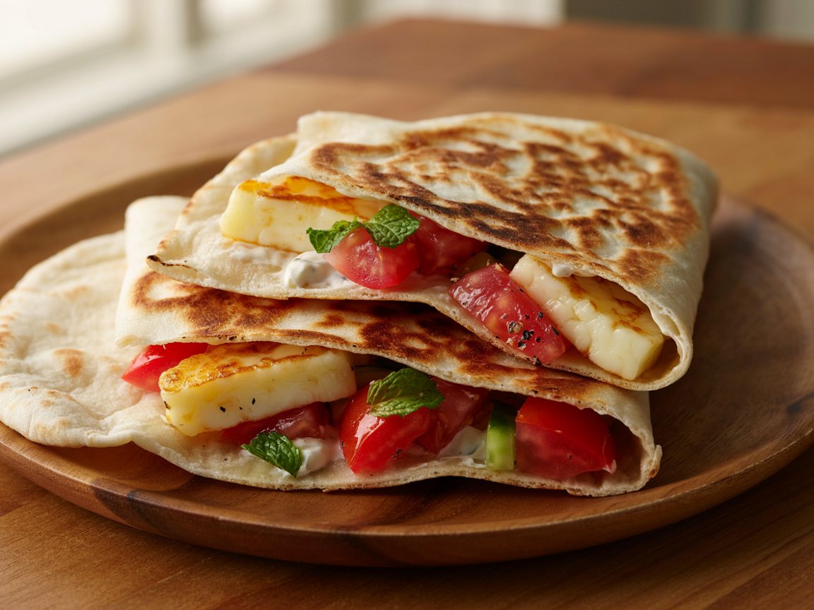 Photo of Seared Halloumi and Tomato Pita Wraps