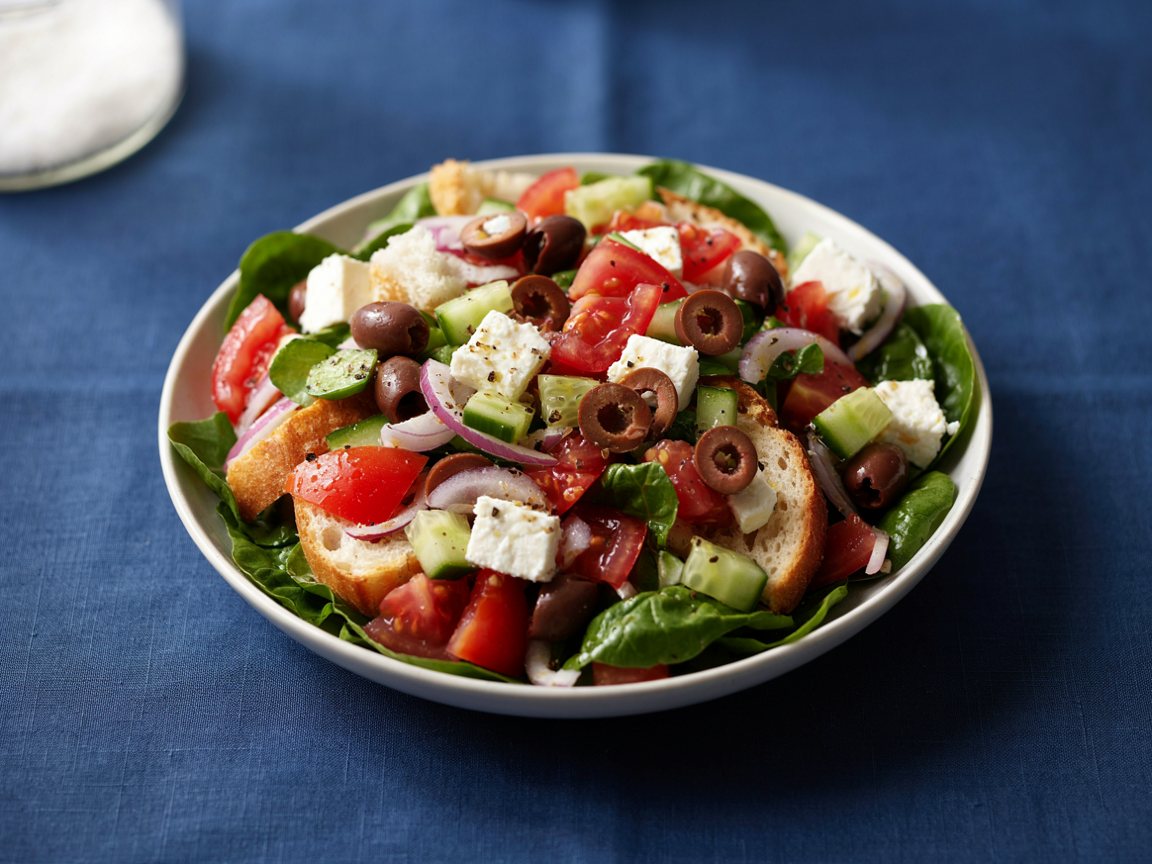 Photo of Mediterranean Bread Salad with Feta and Olives