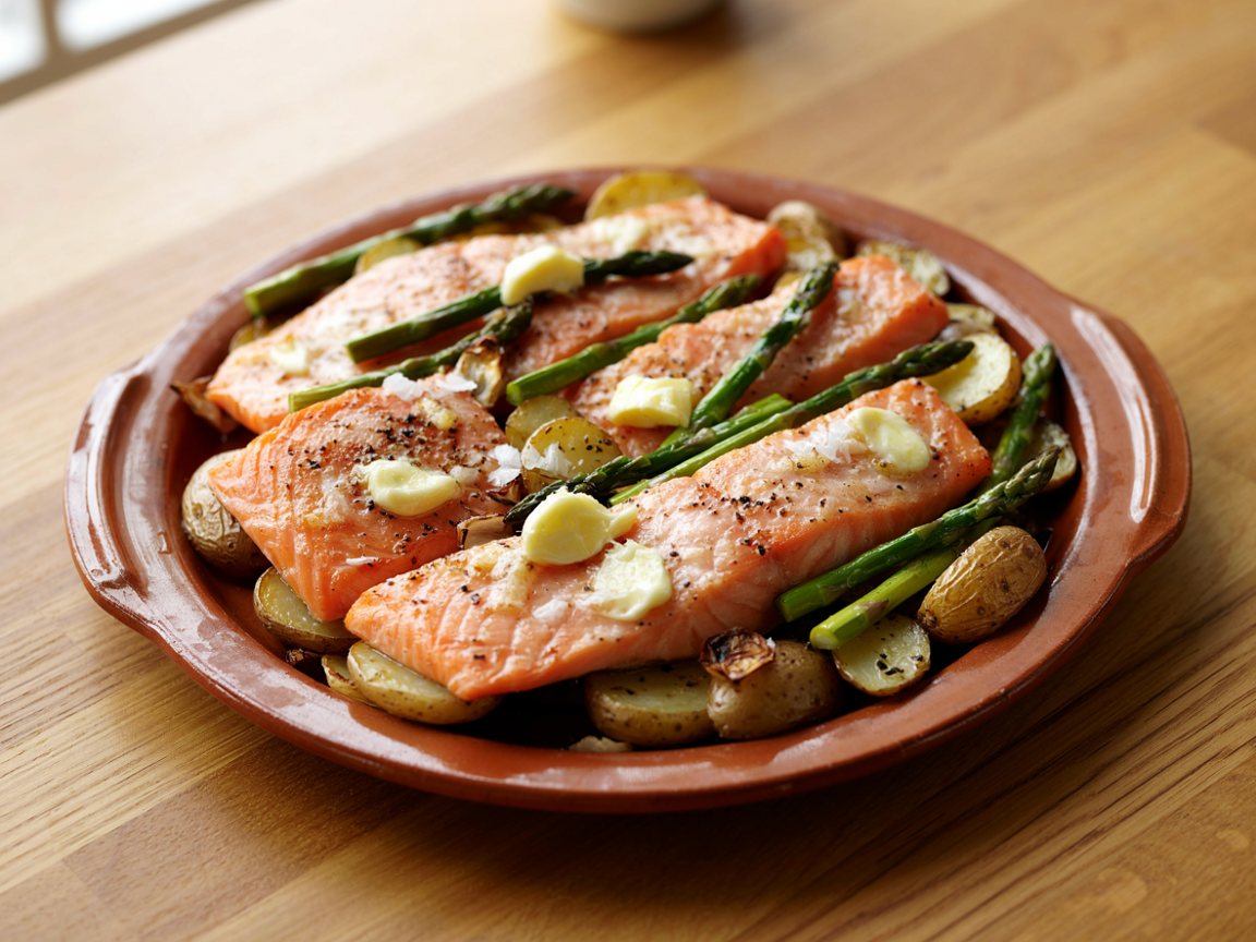 Photo of Lemon Butter Salmon and Asparagus Traybake