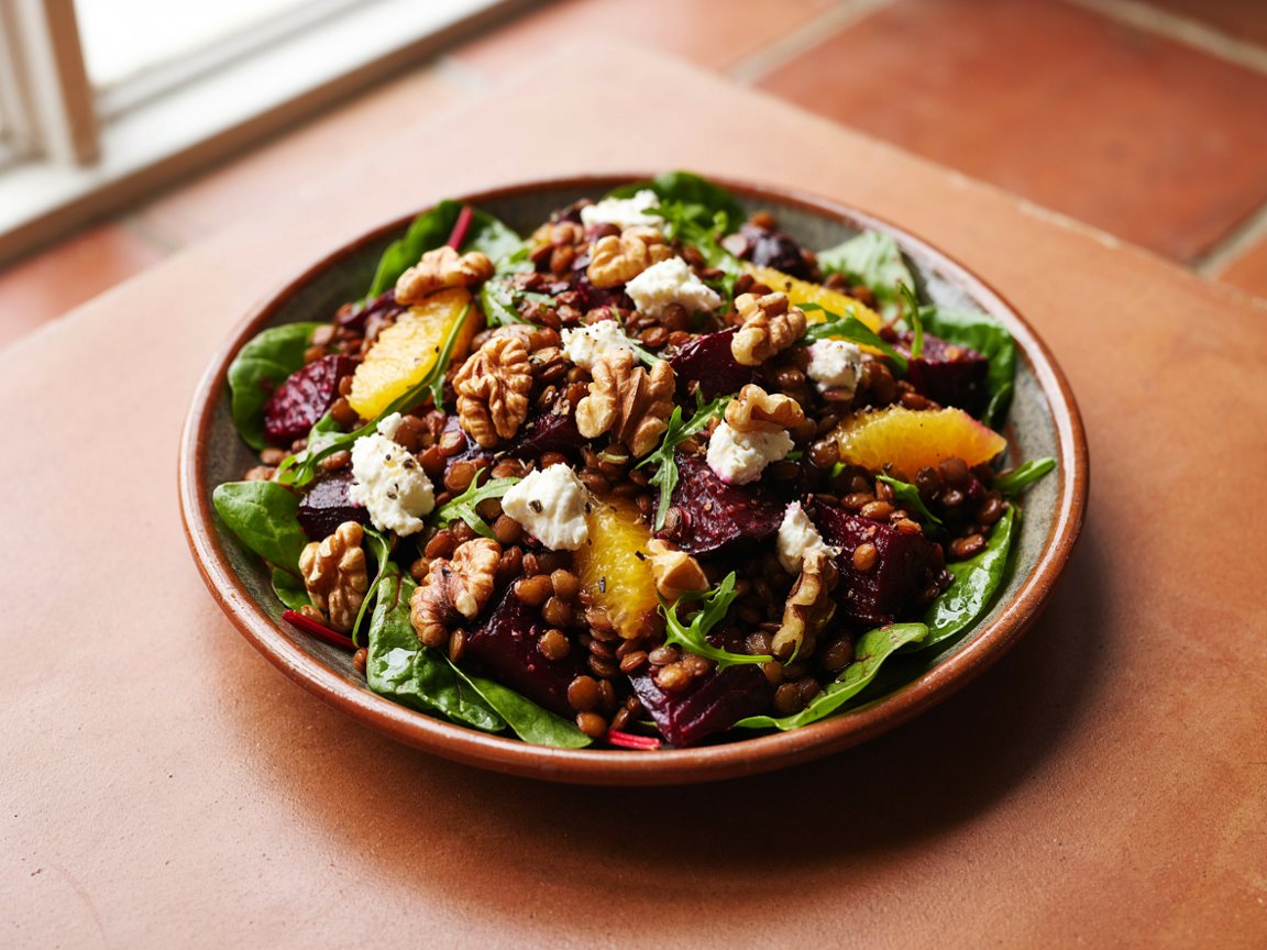 Photo of Warm Lentil and Beetroot Salad with Orange and Goat Cheese