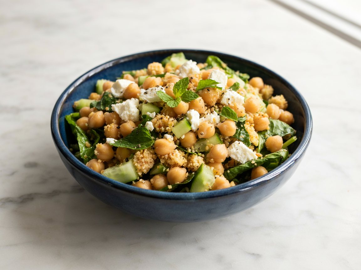 Photo of Chickpea Couscous Salad with Cucumber, Feta and Mint