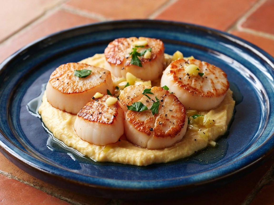 Photo of Seared Scallops with Cauliflower Purée and Lemon Butter