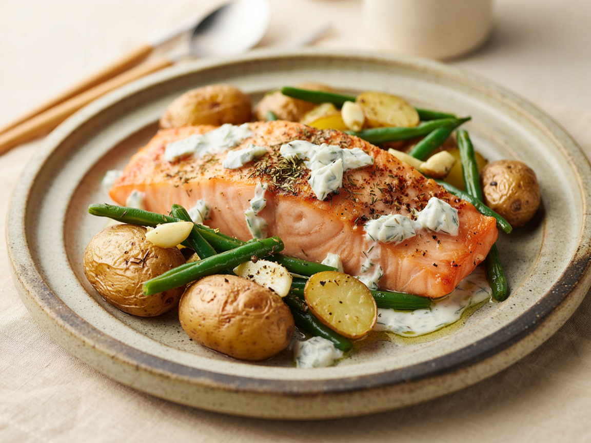 Photo of Lemon Dill Salmon with Baby Potatoes and Green Beans