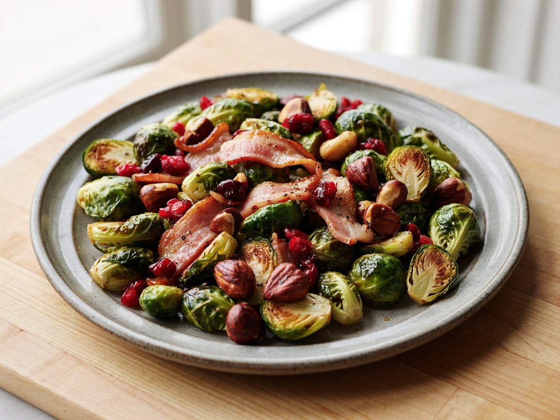 Photo of Roasted Brussels Sprouts with Bacon and Chestnuts