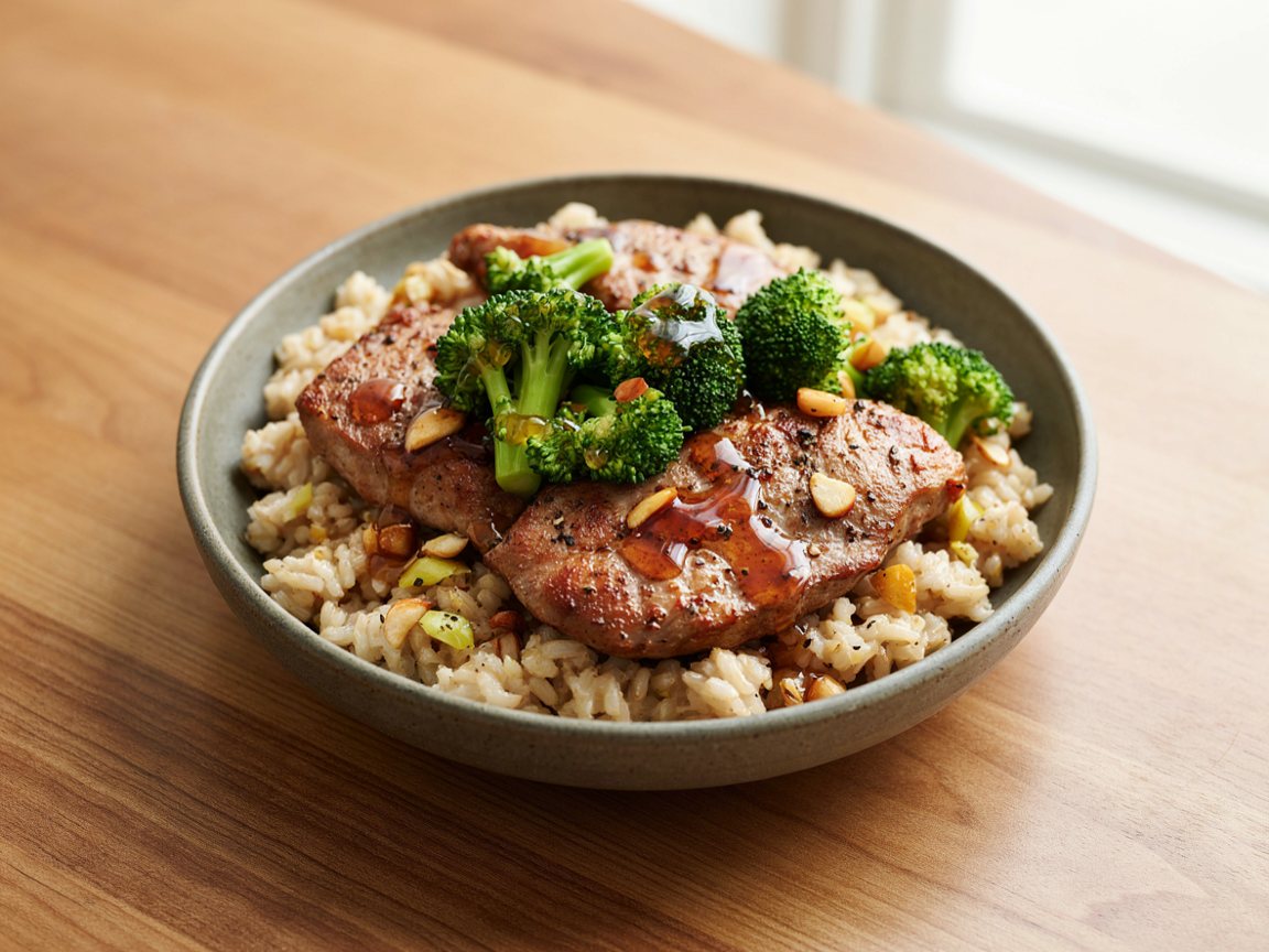 Photo of Honey Soy Pork and Broccoli Rice Bowl